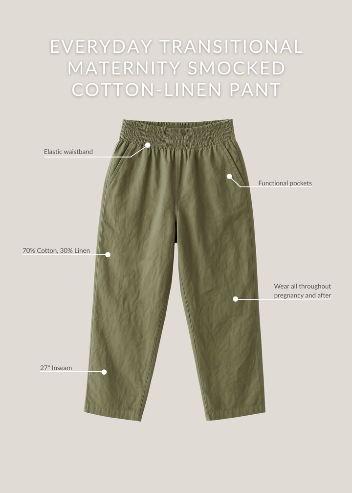 Everyday Transitional Maternity Smocked Cotton-Linen Pant