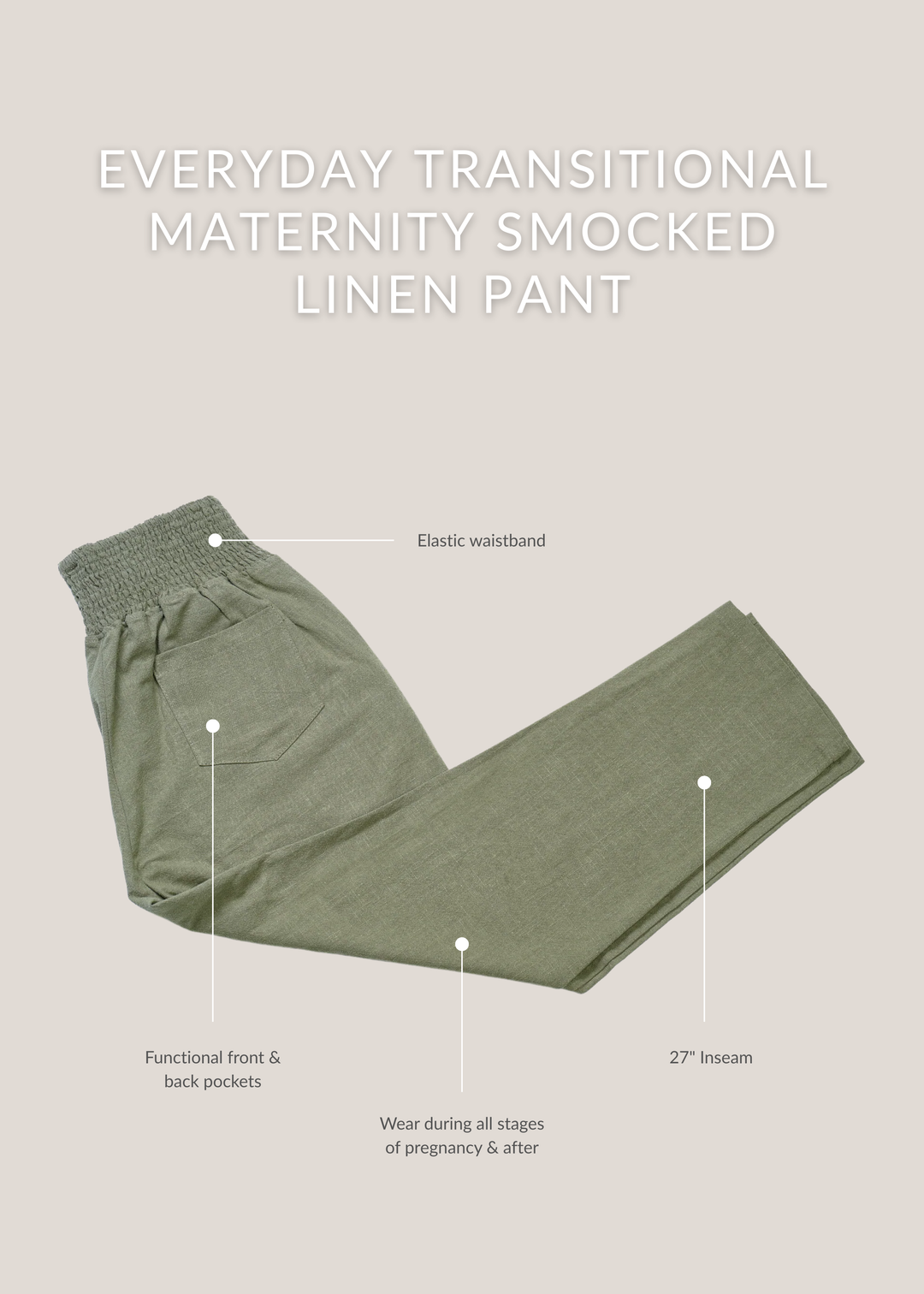 Everyday Transitional Maternity Smocked Linen Pant