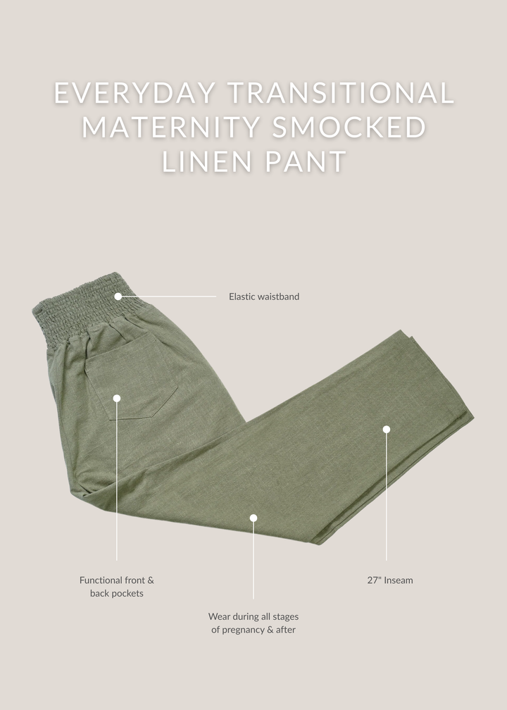 Everyday Transitional Maternity Smocked Linen Pant