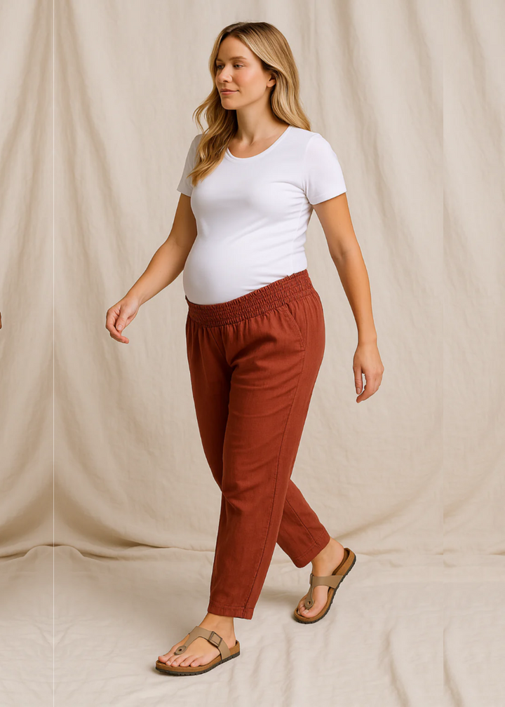 Everyday Transitional Maternity Smocked Linen Pant
