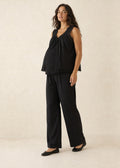Ruffle Trim Tie-Front Nursing Top in Cotton in Black — on model