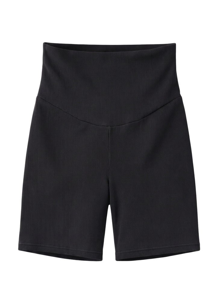 Cotton-cashmere over-bump maternity knit shorts in Black — flat lay