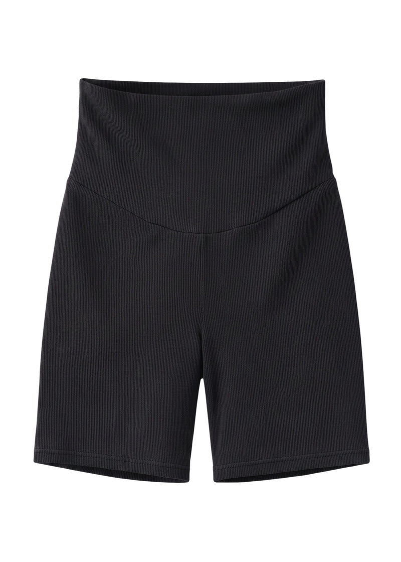 Cotton-cashmere over-bump maternity knit shorts in Black — flat lay