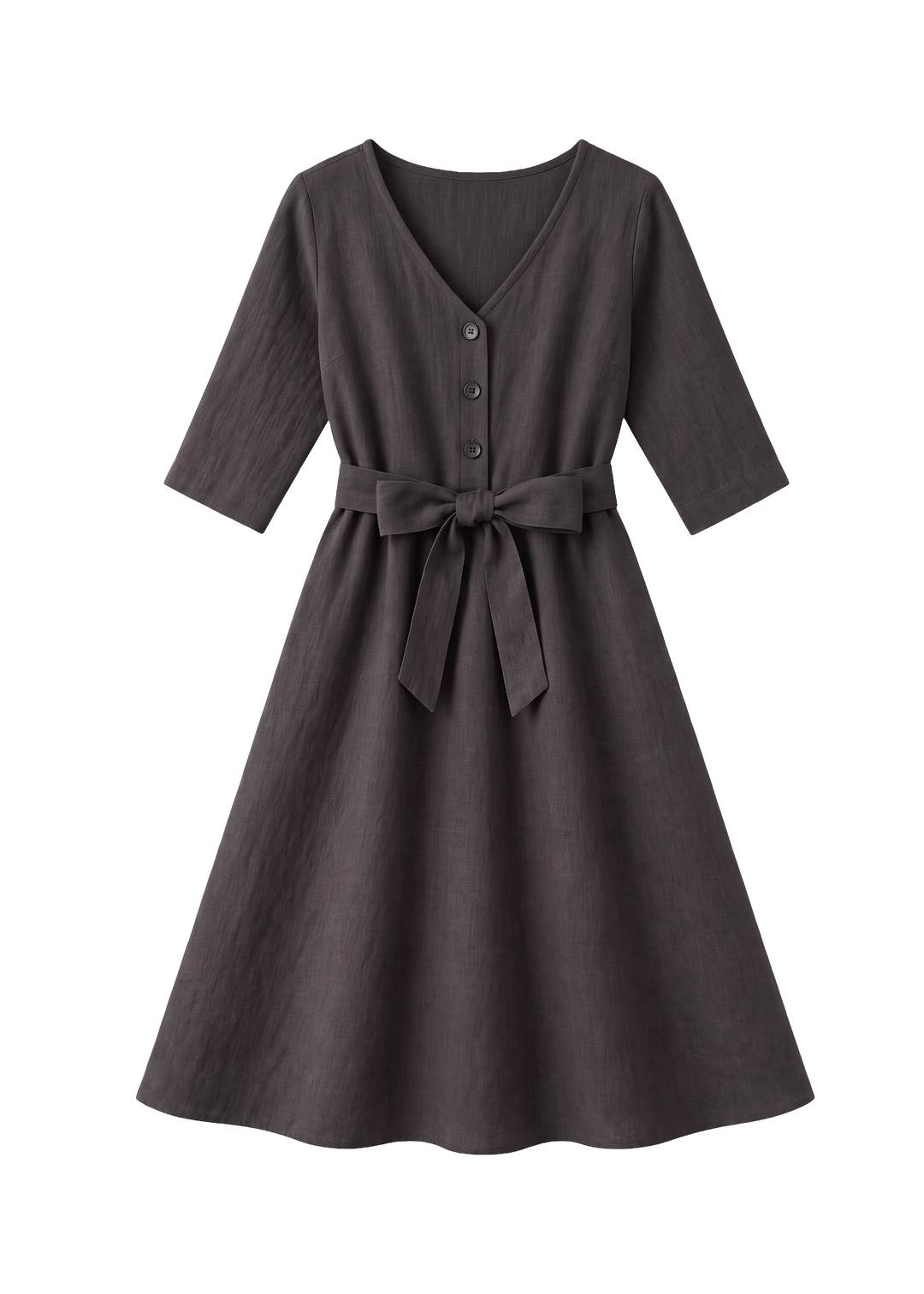 Faye Dress in Sandwashed Linen, Ebony, flat lay