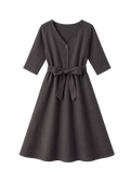Faye Dress in Sandwashed Linen, Ebony, flat lay