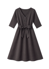 Faye Dress in Sandwashed Linen, Ebony, flat lay