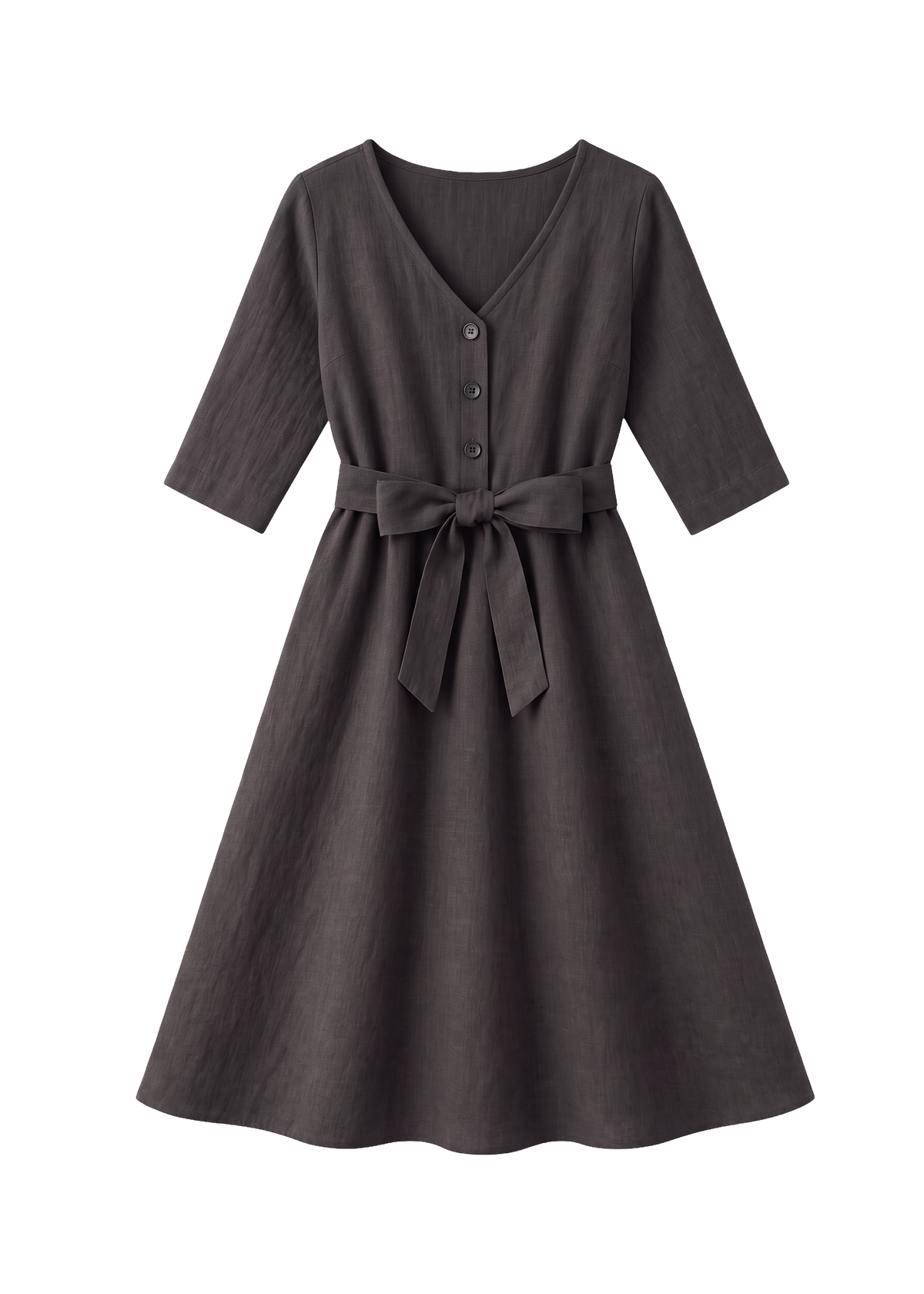 Faye Dress in Sandwashed Linen, Ebony, flat lay