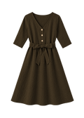 Faye Dress in Sandwashed Linen, Olive, flat lay