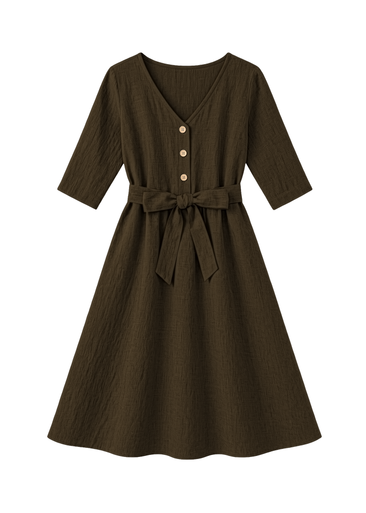 Faye Dress in Sandwashed Linen, Olive, flat lay