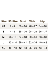 Size chart for Florence Midi Dress, showing US sizes XS-XL with corresponding bust, waist, and hip measurements.