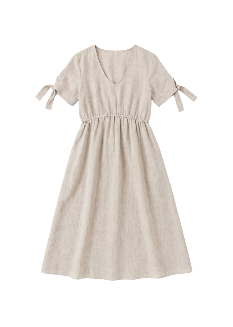 Flat lay of the Florence Midi Dress in natural sandwashed linen