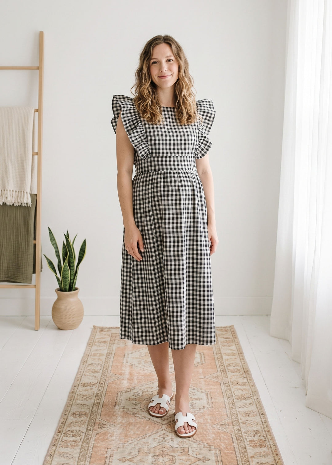 Flutter Sleeve Gingham Dress