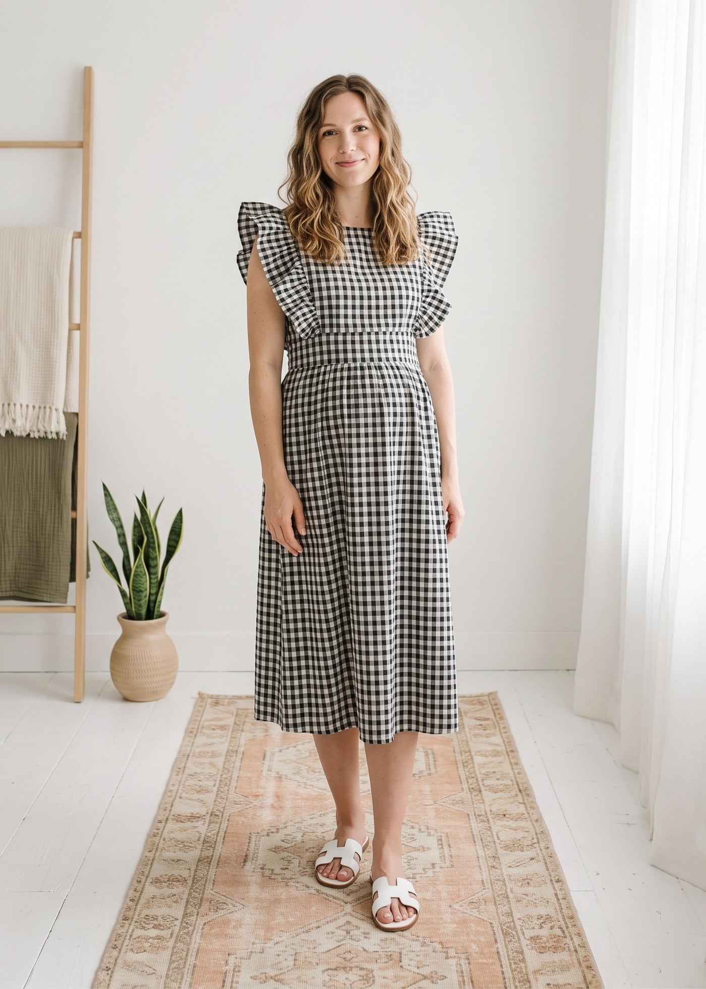 Flutter Sleeve Gingham Dress