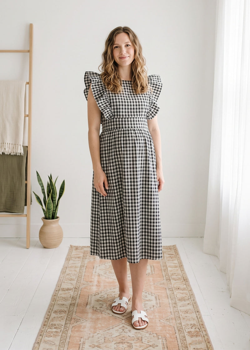Flutter Sleeve Gingham Dress