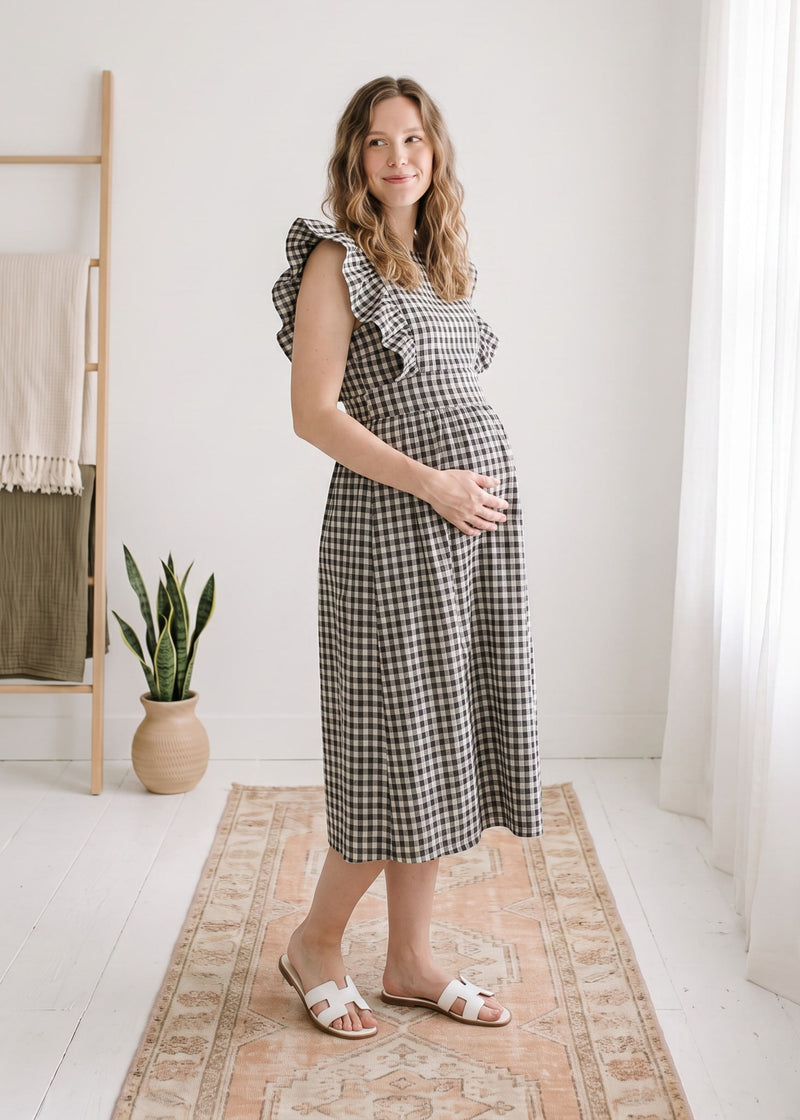 Flutter Sleeve Gingham Dress