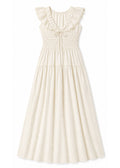 Flutter Sleeve Ruched Maxi Dress in Cotton in Natural — flat lay