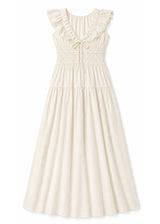 Flutter Sleeve Ruched Maxi Dress in Cotton in Natural — flat lay