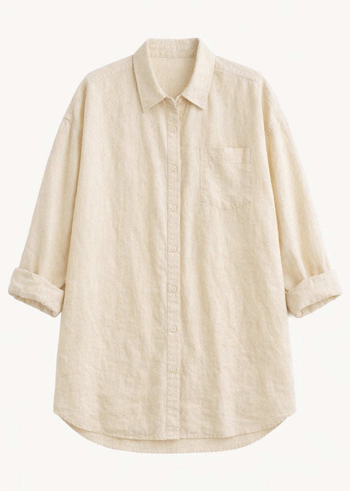 Oversized Boyfriend Linen Button-Down Shirt in Linen in Natural — flat lay