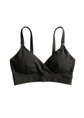 Flat lay of the Front Clasp Nursing Bra in Black — organic cotton with easy-open front clasp