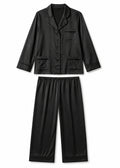 Notch-Collar Satin Pajama Set in Black - flat lay