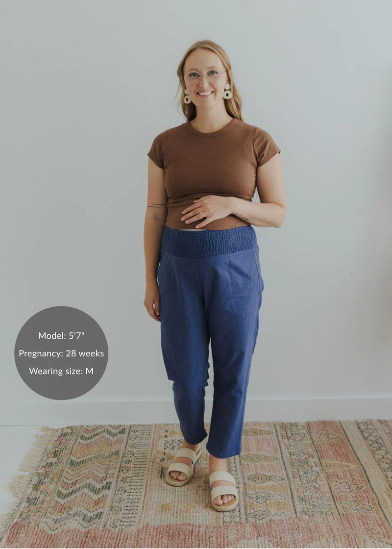 Garment Washed Smocked Pant in Linen