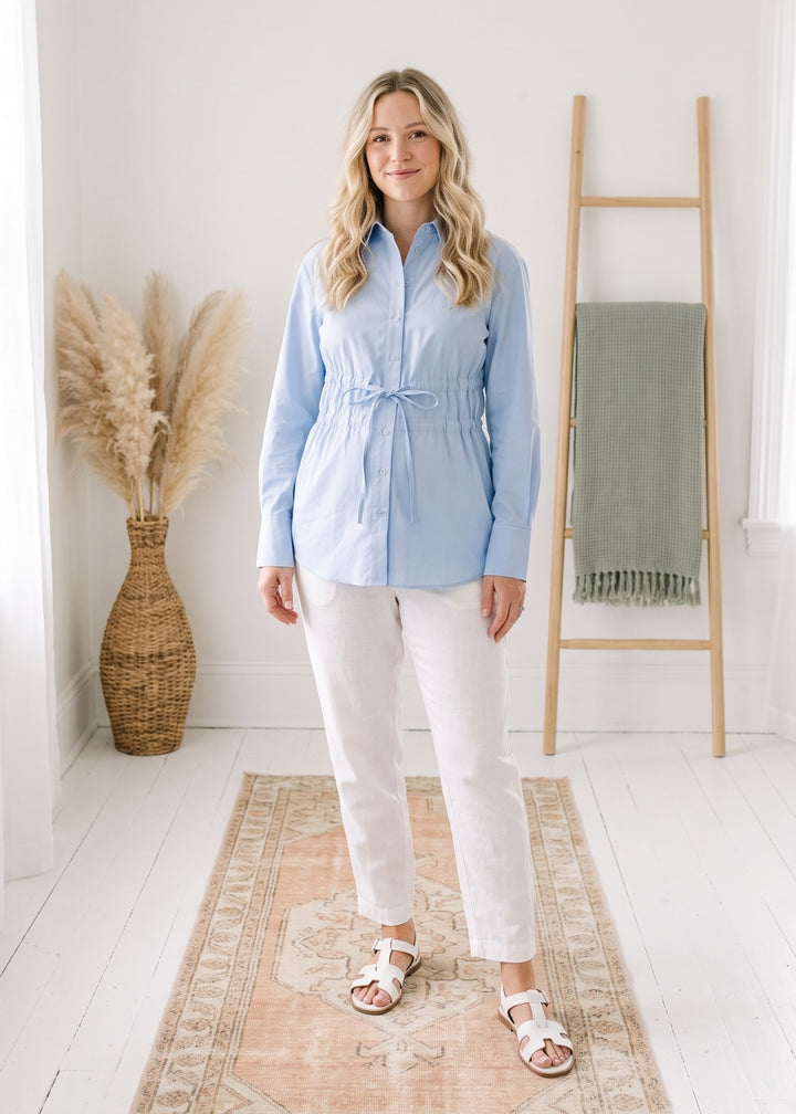 Gathered Waist Tie Blouse