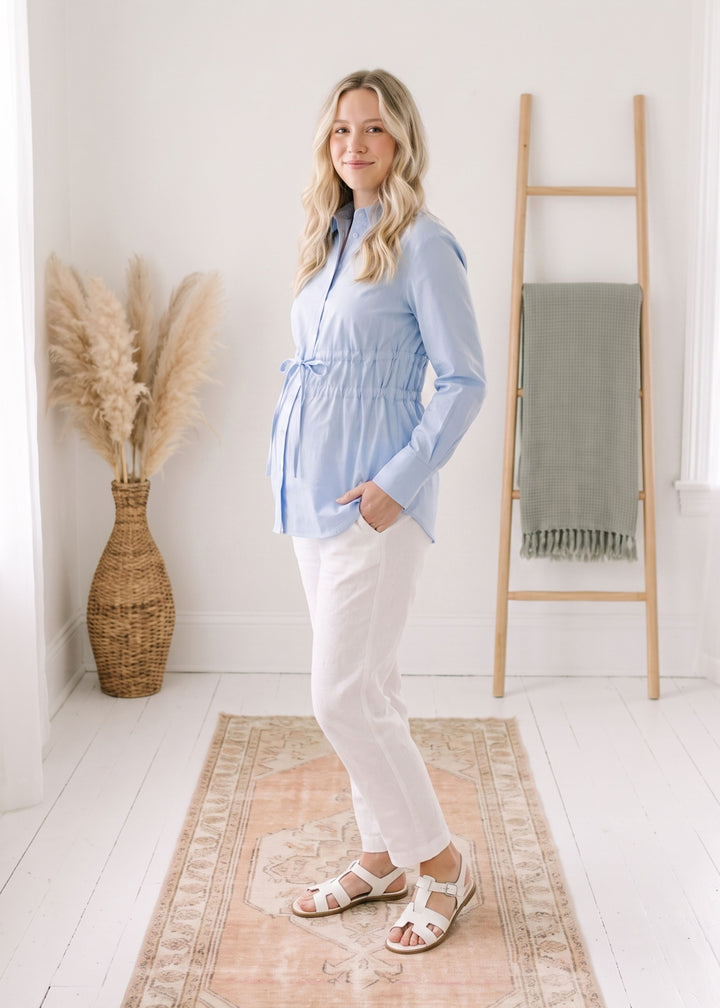 Gathered Waist Tie Blouse