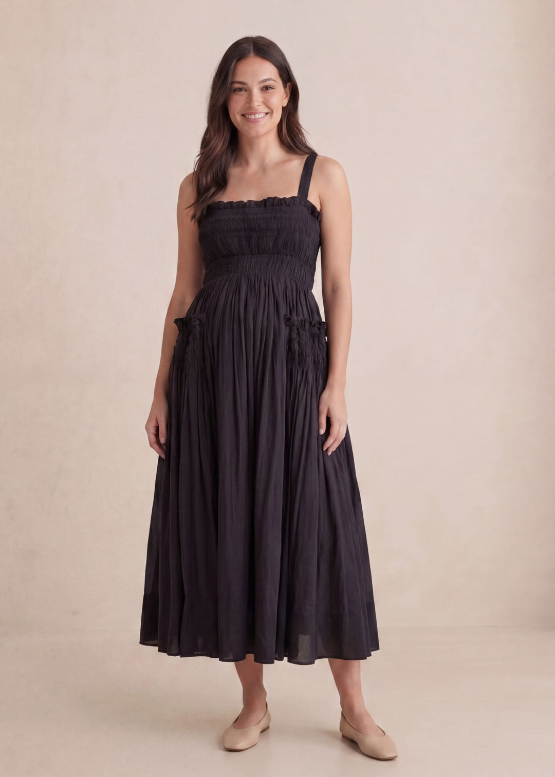 Heritage Smocked Pocket Dress in Cotton Gauze