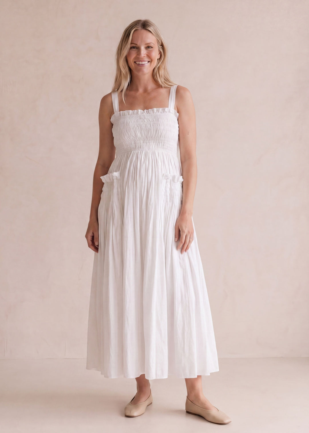 Heritage Smocked Pocket Dress in Cotton Gauze