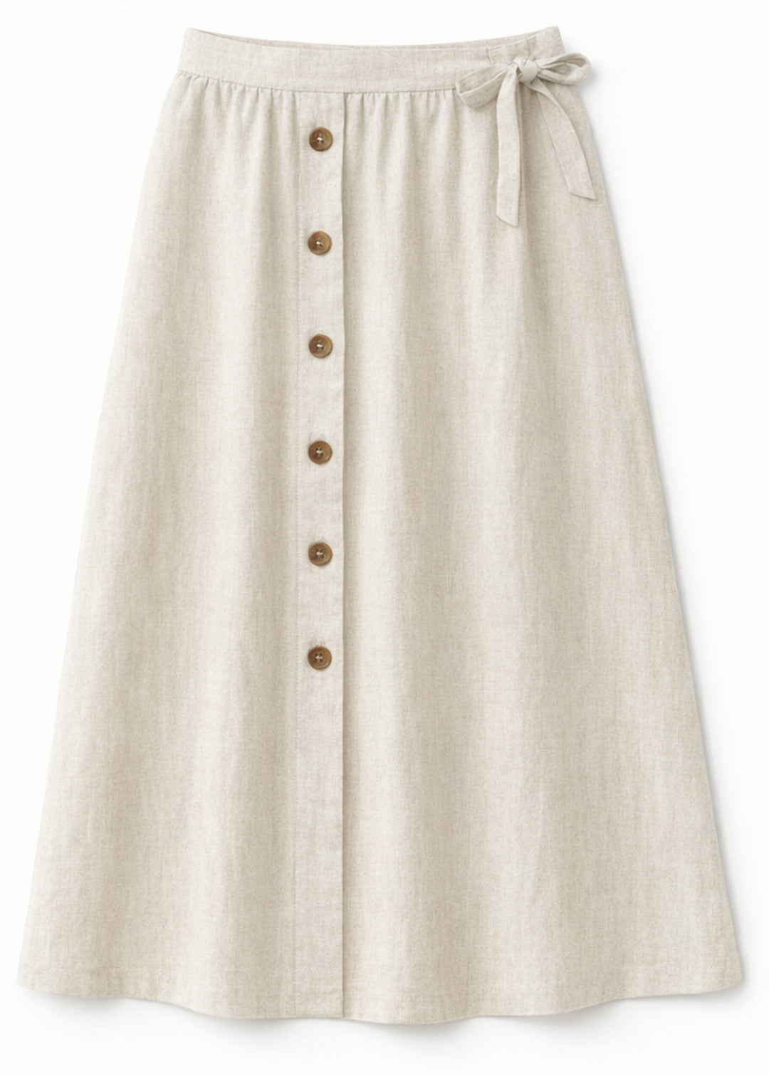 A-Line Button-Front Gingham Linen Midi Skirt in Linen in Natural — flat lay