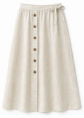 A-Line Button-Front Gingham Linen Midi Skirt in Linen in Natural — flat lay