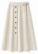 A-Line Button-Front Gingham Linen Midi Skirt in Linen in Natural — flat lay