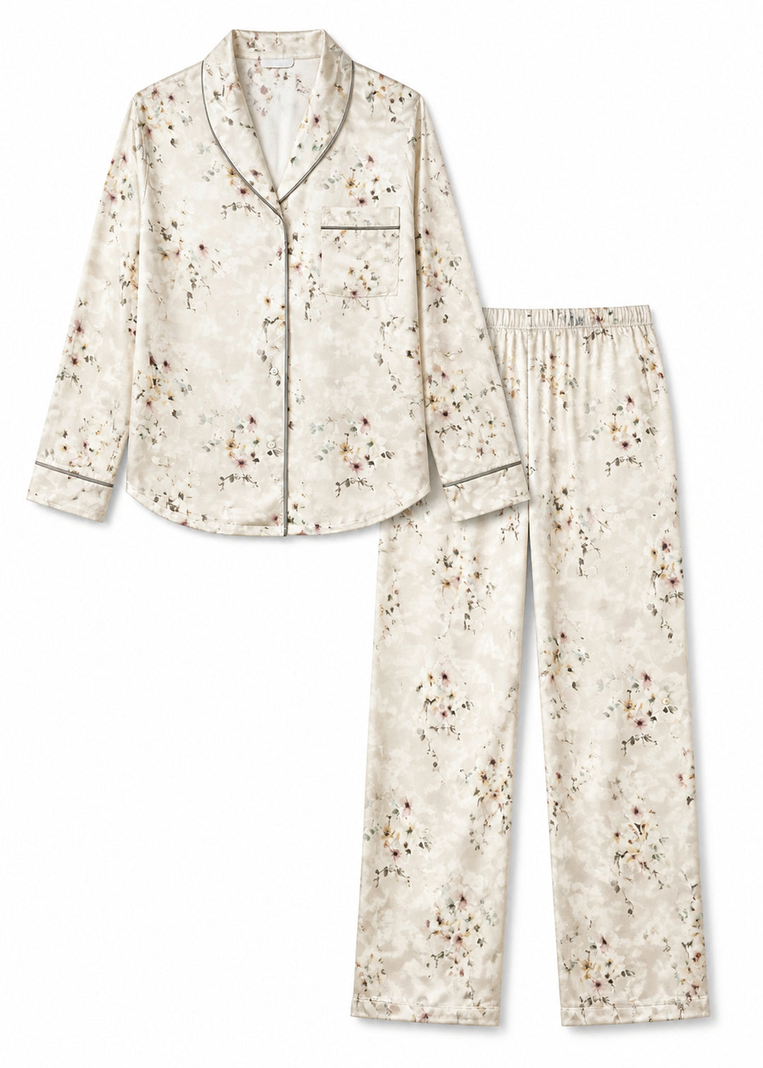 Floral Notch-Collar Pajama Set in Floral - flat lay