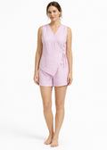 Sleeveless Wrap Sleep Romper in Pink - on model