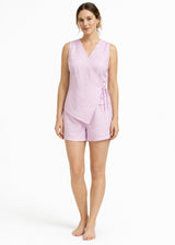 Sleeveless Wrap Sleep Romper in Pink - on model