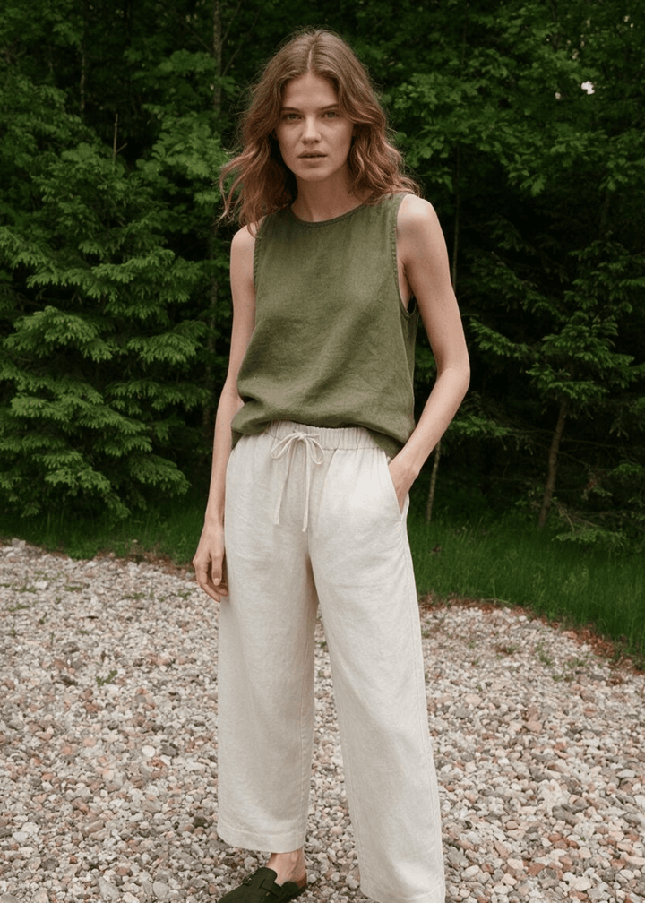 Drawstring Straight Leg Pants in Sandwashed Linen