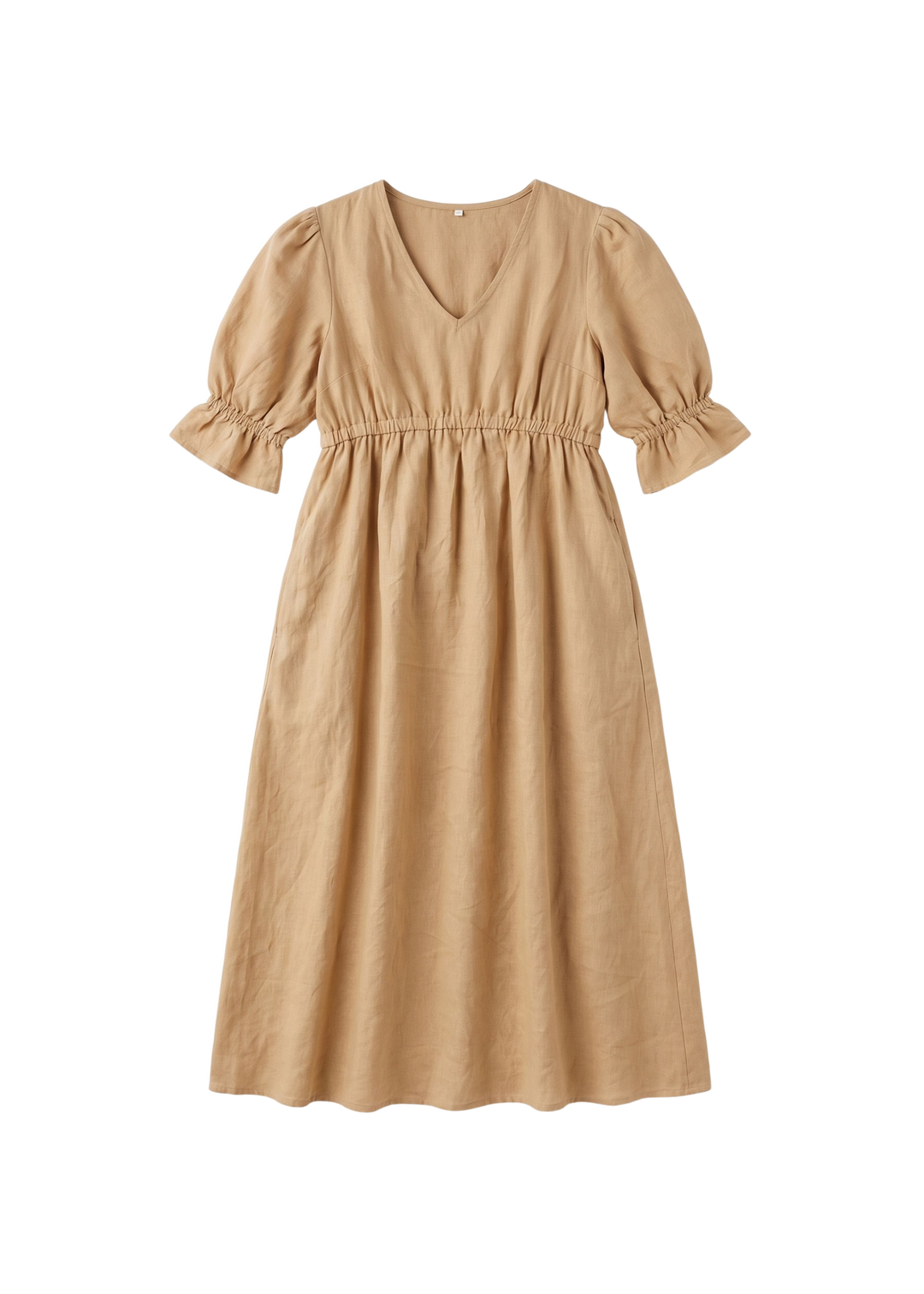 Flat lay of the Julia Dress in tan sandwashed linen