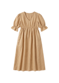 Flat lay of the Julia Dress in tan sandwashed linen
