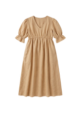 Flat lay of the Julia Dress in tan sandwashed linen