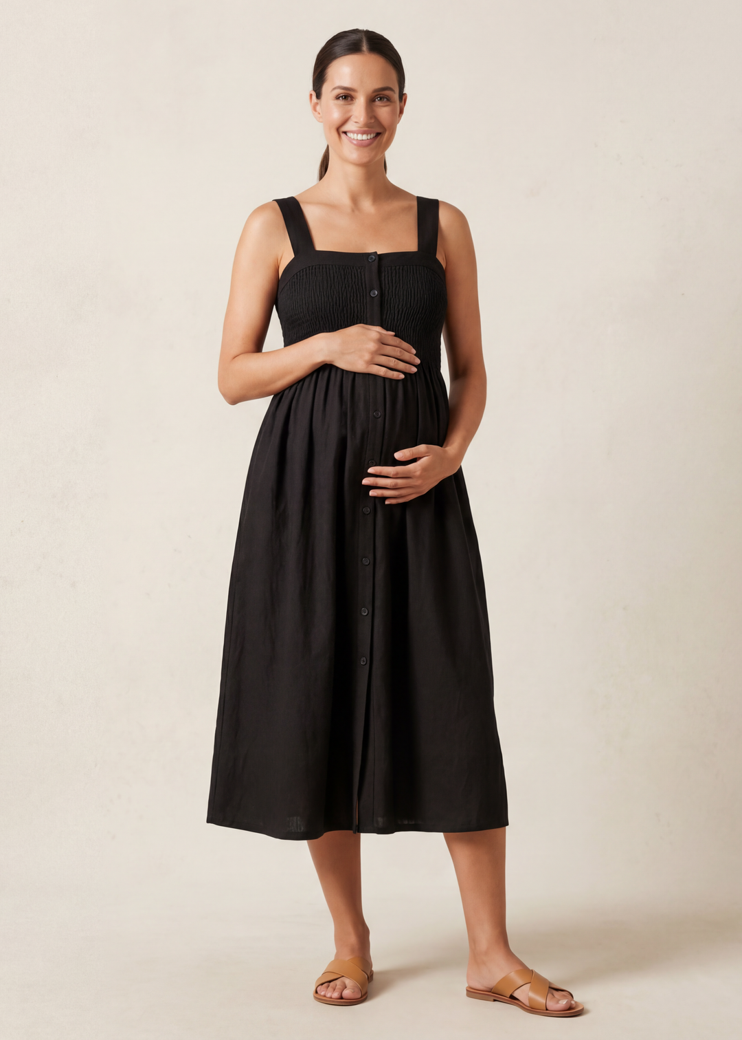 linen breastfeeding dress Cotton Nursing Dress With Pockets -Bell Sleeve- Green