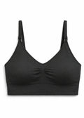 Organic cotton seamless clip-down nursing bra in Black — flat lay