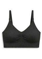 Organic cotton seamless clip-down nursing bra in Black — flat lay