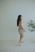 Side view of the Mocha Knit Shorts in Cotton Cashmere