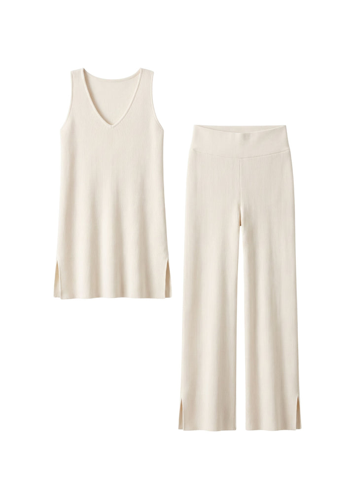 Cotton-Cashmere Maternity Lounge Set in Natural — flat lay