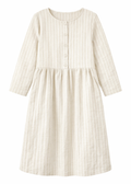 Button-Front Striped Linen Maternity Dress in Linen in Natural — flat lay