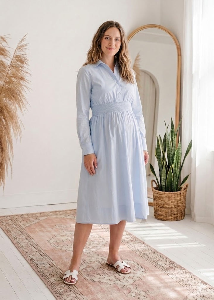 Sally Long Sleeve Shirt Dress In Cotton Poplin