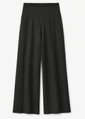 Wide-Leg Shirred-Back Pull-On Linen Trousers in Linen in Black — flat lay