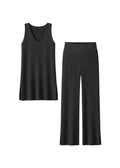 Cotton-Cashmere Maternity Lounge Set in Black — flat lay