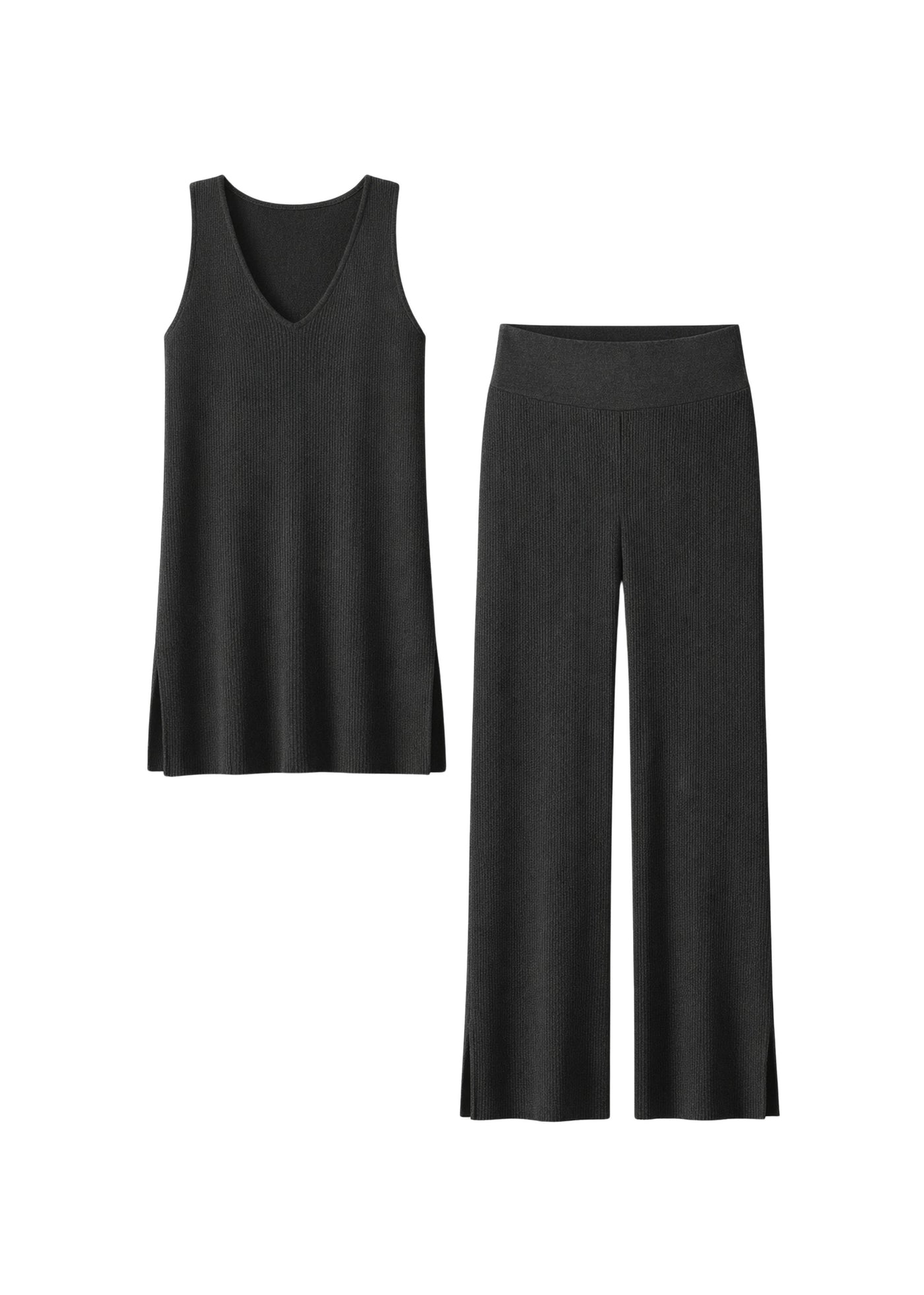 Cotton-Cashmere Maternity Lounge Set in Black — flat lay