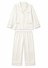 Notch-Collar Satin Pajama Set in White - flat lay